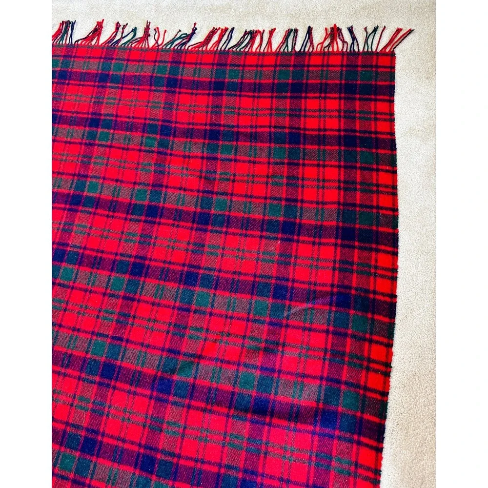 Vintage Woven in the British Isles Red‎ Royal Stewart Style Tartan Throw Blanket